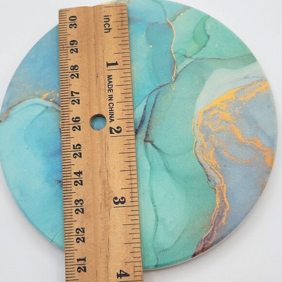 Lahome Small But Mighty Blue Gold Marble Effect Coasters with Cork Bottoms 4" - Picture 4 of 7
